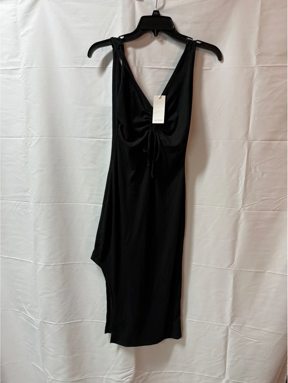 Antistar Black Asymmetric Ribbed Dress, Size M
